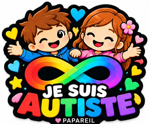 Exemple d’écusson PAPAREIL : Je suis autiste